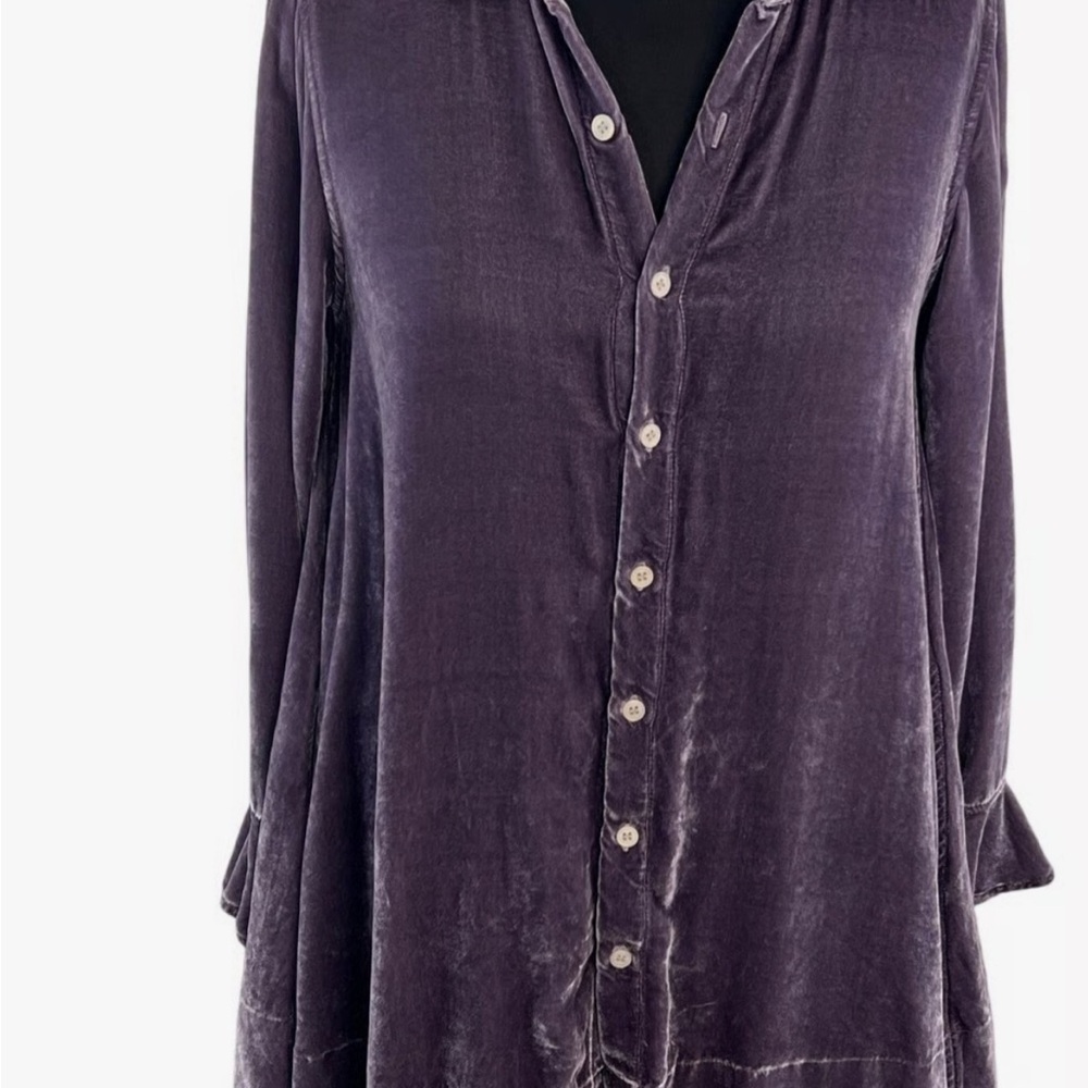 Free People/CP Shades Deep Purple Velvet Button Down Shirt